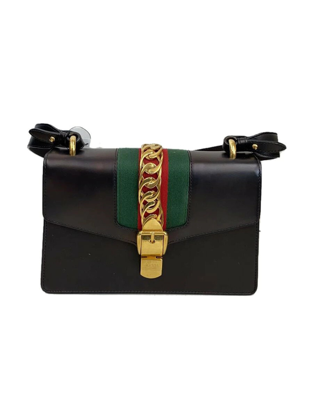 Gucci Sylvie Shoulder Bag signature chain central Web Black